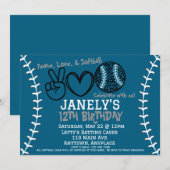 Peace Love Softbal verjaardagsuitnodiging Kaart (Voorkant / Achterkant)