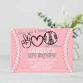 Peace Love Softbal verjaardagsuitnodiging Kaart (Staand voorkant)