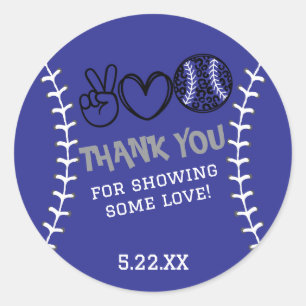 Peace Love Softbal verjaardagsuitnodiging Ronde Sticker