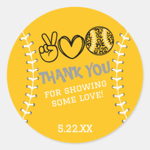 Peace Love Softbal verjaardagsuitnodiging Ronde Sticker