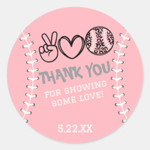 Peace Love Softbal verjaardagsuitnodiging Ronde Sticker
