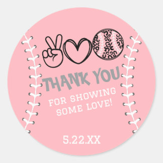 Peace Love Softbal verjaardagsuitnodiging Ronde Sticker