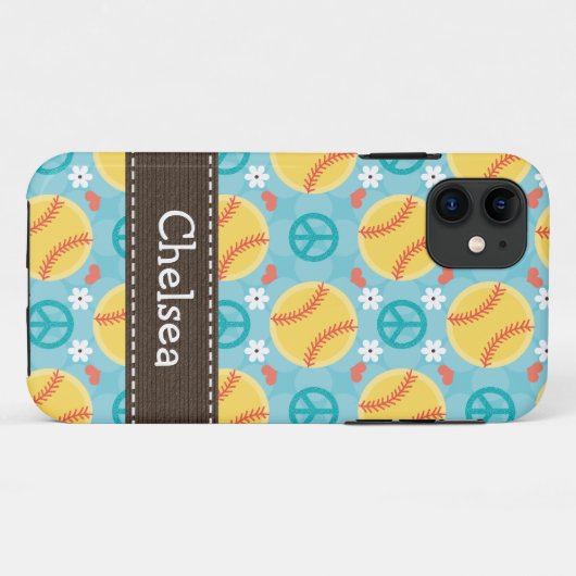 Peace Love Softball Case-Mate iPhone Case (Achterkant (horizontaal))