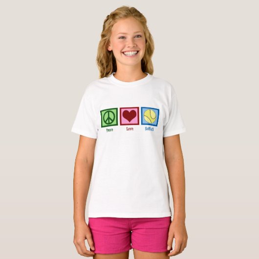 Peace Love Softball Cute Girls Team T-shirt (Voorkant volledig)