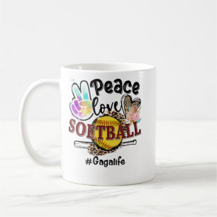 Peace Love Softball Gaga Life Ma Grandma Leopard Koffiemok