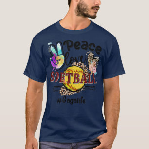 Peace Love Softball Gaga Life Ma Grandma Leopard T-shirt