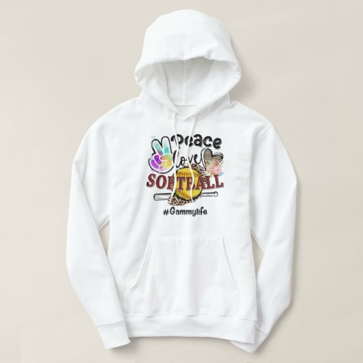 Peace Love Softball Gammy Life Ma Grandma Leopard Hoodie (Design voorkant)
