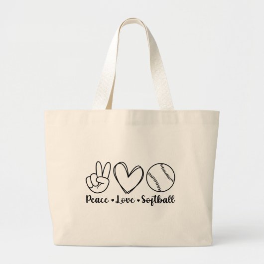 Peace Love Softball Grote Tote Bag (Voorkant)