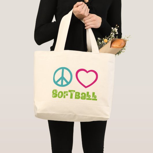 Peace Love Softball Grote Tote Bag (Voorkant (product))