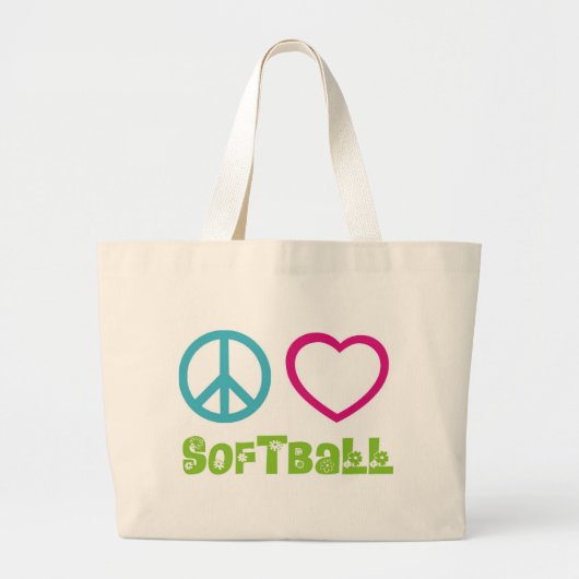 Peace Love Softball Grote Tote Bag (Voorkant)