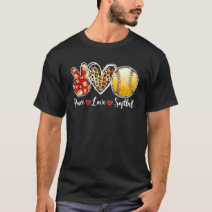 Peace Love Softball Leopard Heart Game Day Cheer T-shirt