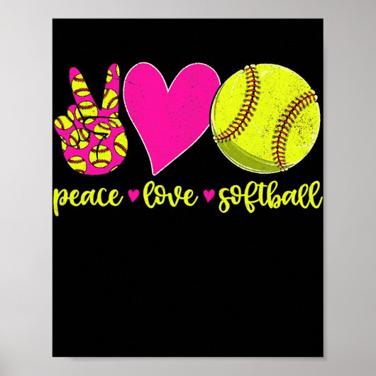 Peace Love Softball Mam Mannen Vrouwen Poster (Voorkant)