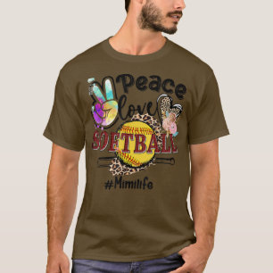 Peace Love Softball Mimi Life Ma Grandma Leopard T-shirt