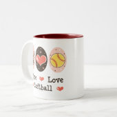 Peace Love Softball-Mok Tweekleurige Koffiemok (Voorkant links)