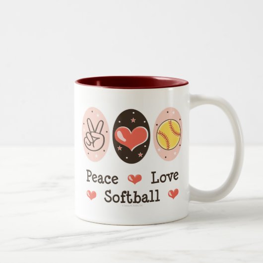 Peace Love Softball-Mok Tweekleurige Koffiemok (Rechts)