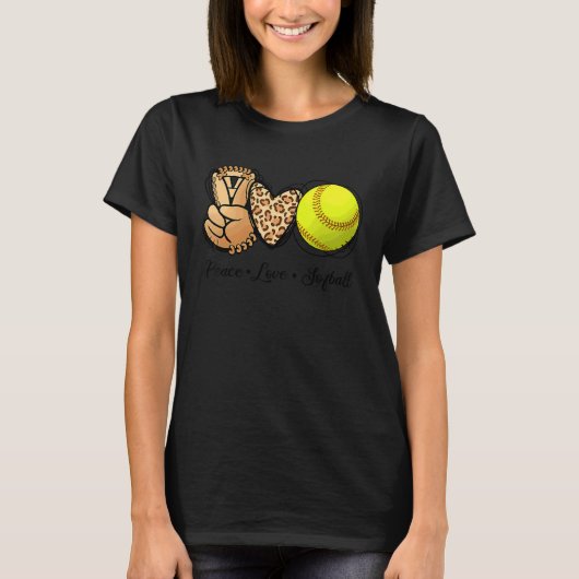 Peace Love Softball Moms Leopard Print Moeder Da T-shirt (Voorkant)