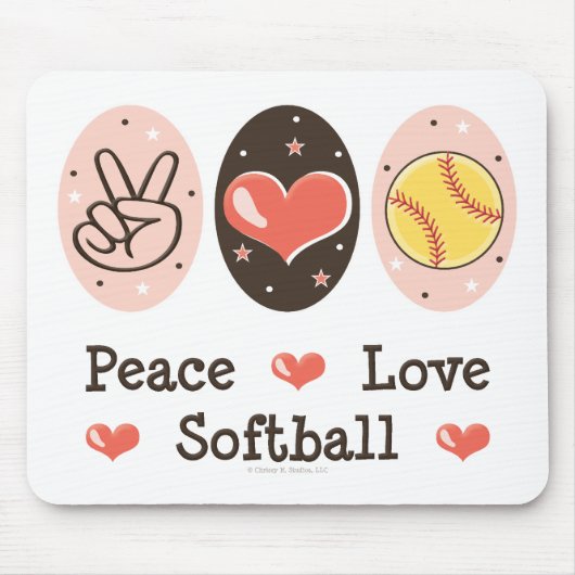 Peace Love Softball Mousepad Muismat (Voorkant)