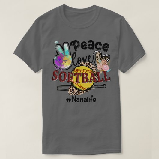Peace Love Softball Nana Life Mom Grandma Leopard T-shirt (Design voorkant)