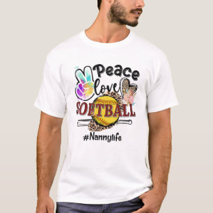 Peace Love Softball Nanny Life Ma Grandma Leopard T-shirt