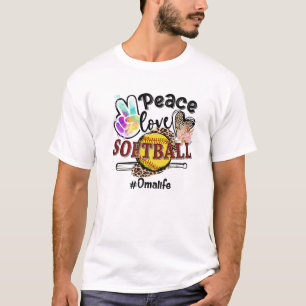 Peace Love Softball Oma Life Ma Grandma Leopard T-shirt