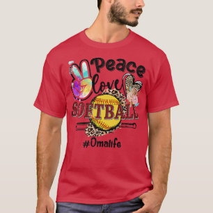 Peace Love Softball Oma Life Ma Grandma Leopard T-shirt