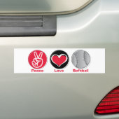 Peace Love Softball Red Bumpersticker (Op auto)