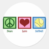 Peace Love Softball Ronde Sticker (Voorkant)