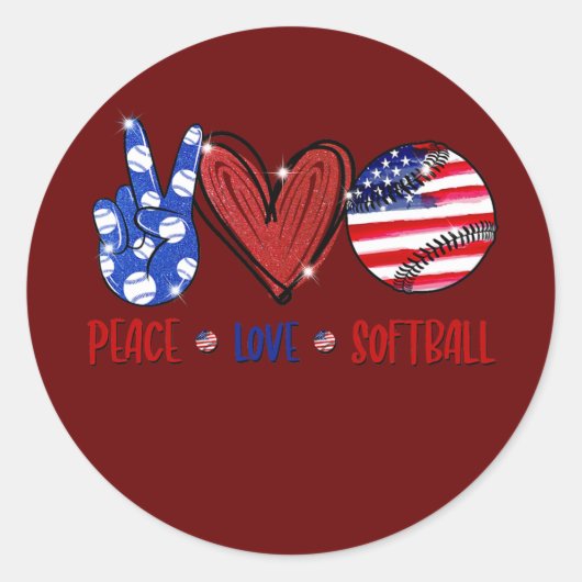 Peace Love Softball Softball USA Vlag Amerikaans Ronde Sticker (Voorkant)