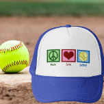 Peace Love Softball-speler Trucker Pet<br><div class="desc">Peace Love Softball gift. Een vredesteken,  hart en een softball. Een cool cadeau voor een softbalspeler.</div>
