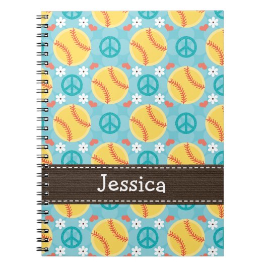 Peace Love Softball Spiral notebook Journal Notitieboek (Voorkant)