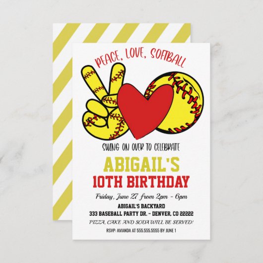 Peace Love Softball Uitnodiging (Voorkant / Achterkant)