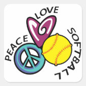 Peace Love Softball Vierkante Sticker (Voorkant)
