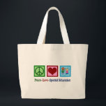 Peace Love Special Education Grote Tote Bag<br><div class="desc">Peace Love Special Education-leraar of kinderkerstcadeau voor iemand die werkt met kinderen die speciale behoeften hebben in een middelkamer of school. Een schattig speciaal cadeau met een vredelievend teken, een hart en kinder spellen.</div>