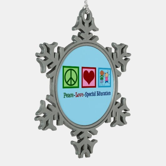 Peace Love Special Education Teacher Tin Sneeuwvlok Ornament (Links)