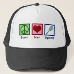 Peace Love Squash Racquet Sports Trucker Pet<br><div class="desc">Peace Love Squash-cadeau voor een speler van de sport,  met een vredesbord,  hart en racket.</div>