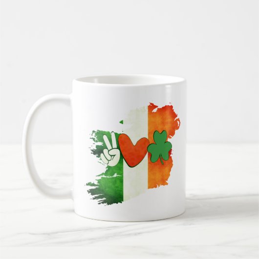 Peace Love St. Patrick's Day, Ierse geschenk Koffiemok (Links)