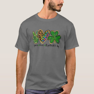 Peace Love St Patricks Day Leaf Clover Heart Boys T-shirt