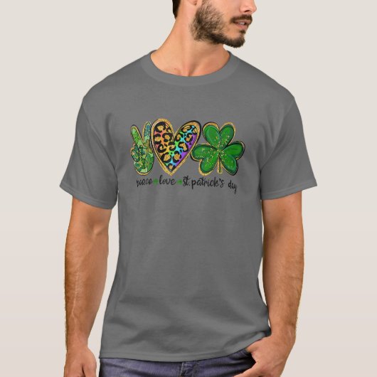 Peace Love St Patricks Day Leaf Clover Heart Boys T-shirt (Voorkant)
