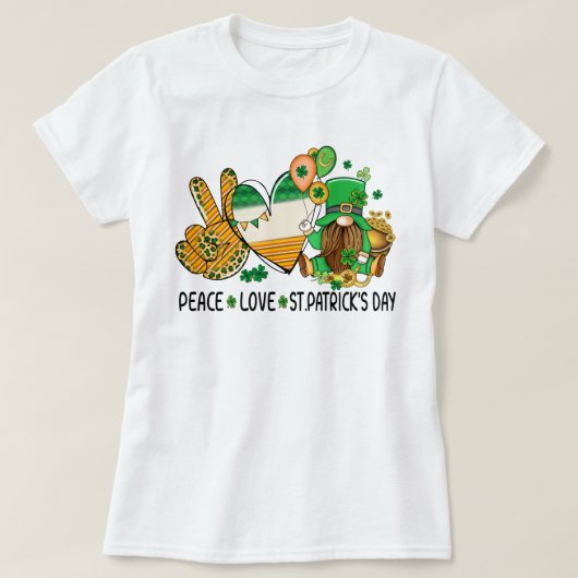 Peace Love St. Patricks Day Shirt, Shamrock leaf T-shirt (Design voorkant)