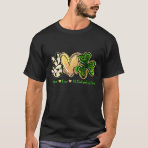 Peace Love St Patrick's Day Women Girls Leopard Sh T-shirt