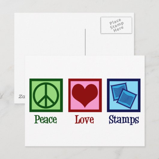 Peace Love Stamps Briefkaart (Voorkant / Achterkant)