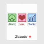 Peace Love Stocks Funny Stock Market Sticker<br><div class="desc">Peace Love Stocks. Een cool beursgeschenk voor een effectenmakelaar die werkt in financiële aandelen en obligaties.</div>