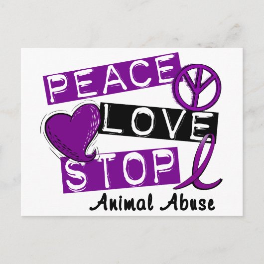 PEACE LOVE STOP Animal Misbruik Briefkaart (Voorkant)