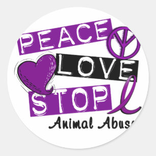 PEACE LOVE STOP Animal Misbruik Ronde Sticker