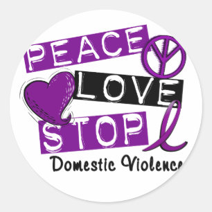 PEACE LOVE STOP T-Shirts: huiselijk geweld Ronde Sticker