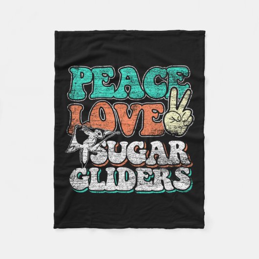 Peace Love Sugar Gliders Fleece Deken (Voorkant)