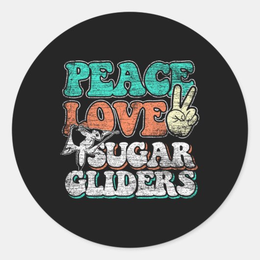 Peace Love Sugar Gliders Ronde Sticker (Voorkant)