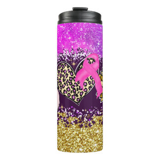Peace Love Sunflower Roze Ribbon Paars Glitter Thermosbeker