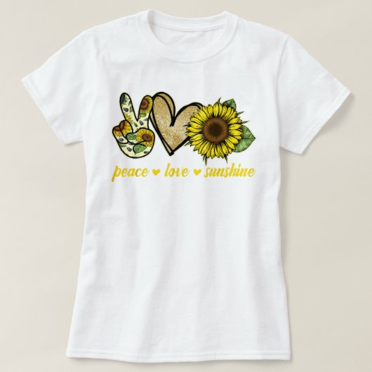 Peace Love Sunshine Gold Heart Sunflower T-shirt (Design voorkant)