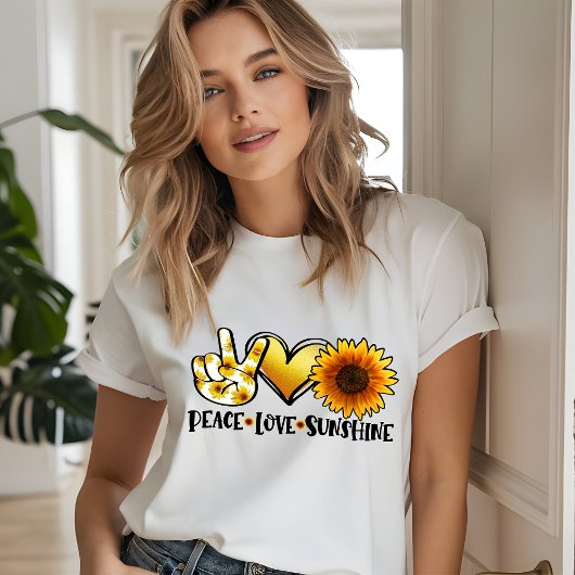 Peace Love Sunshine Modern Sunflower Girly Chic Tri-Blend Shirt